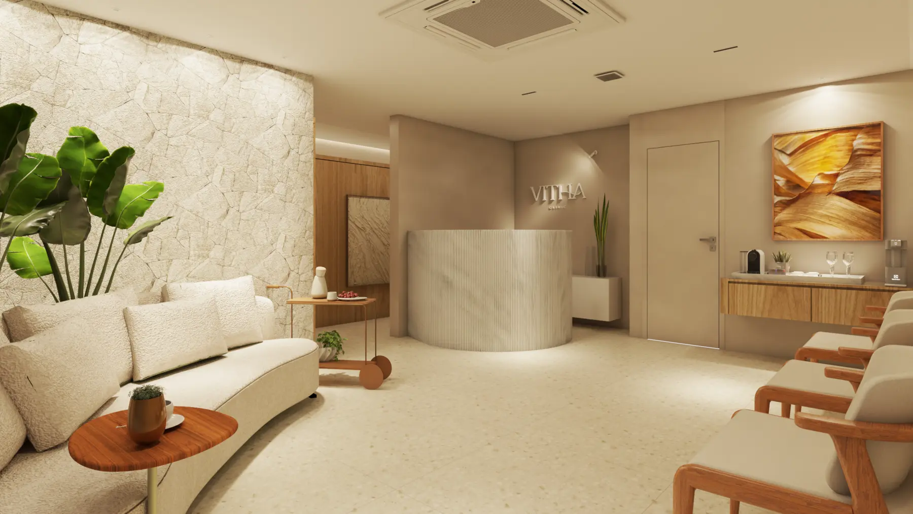 Recepção da Clínica VT projetada pela Stuart Arquitetura
