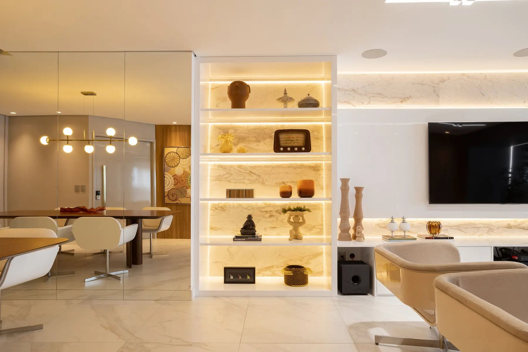 Sala de estar do apartamento SA projetada pela Stuart Arquitetura